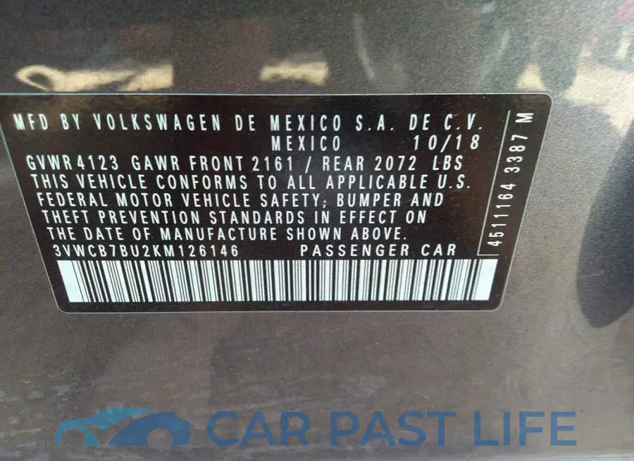 3VWCB7BU2KM126146# 9