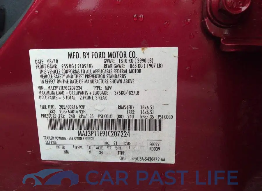 MAJ3P1TE9JC207224# 9