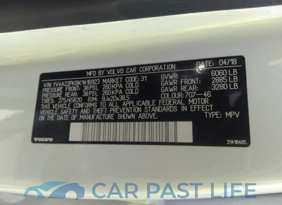 YV4A22PK6K1416923# 9