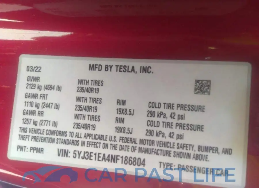 5YJ3E1EA4NF186804# 9