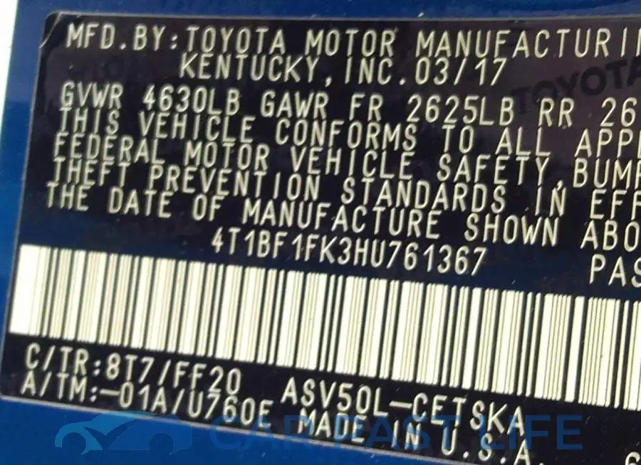 4T1BF1FK3HU761367# 9