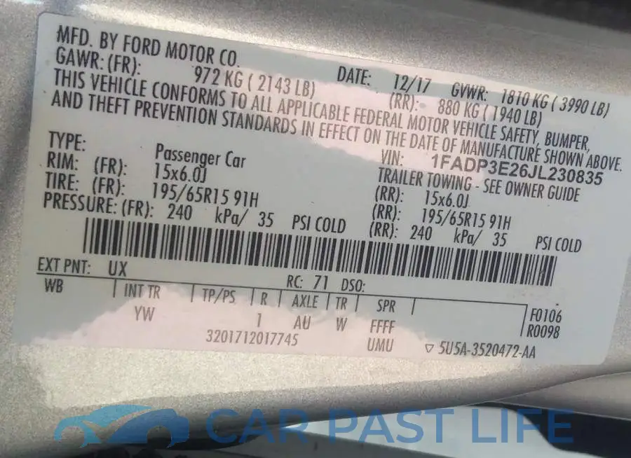 1FADP3E26JL230835# 9
