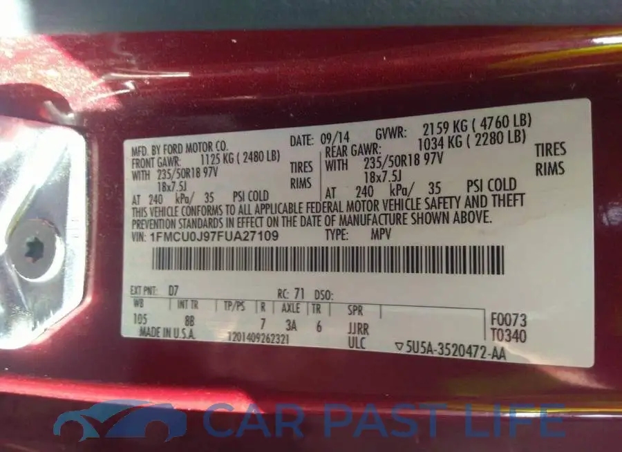 1FMCU0J97FUA27109# 9