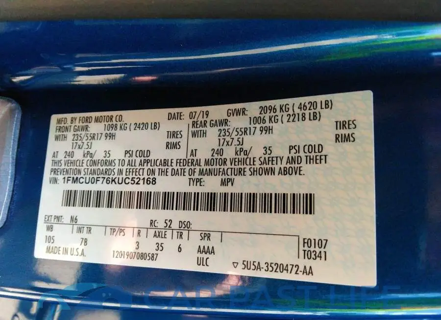 1FMCU0F76KUC52168# 9