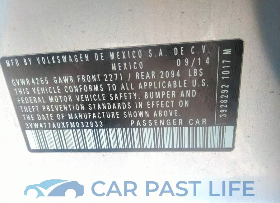 3VW4T7AUXFM032833# 9