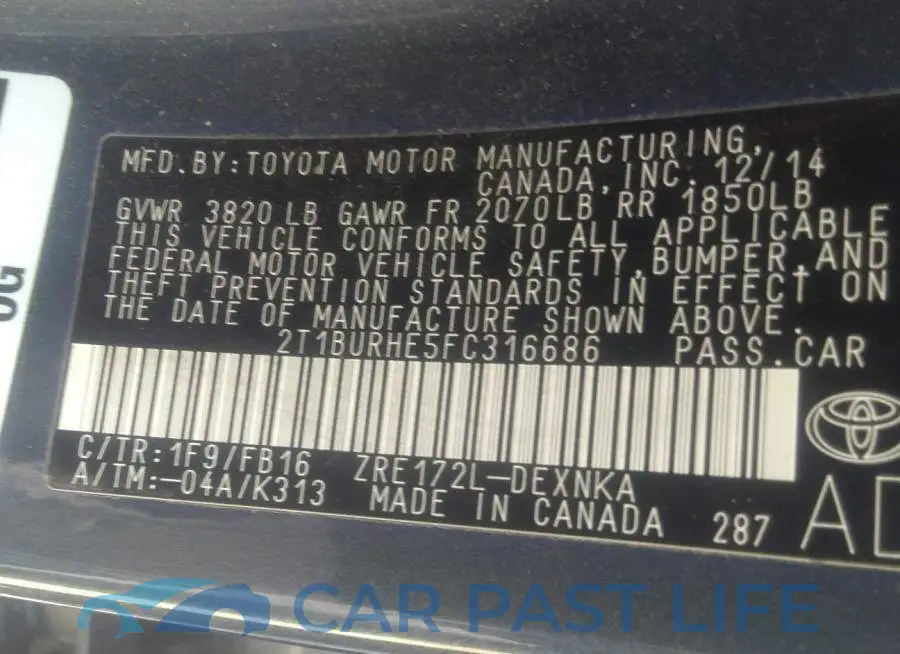2T1BURHE5FC316686# 9
