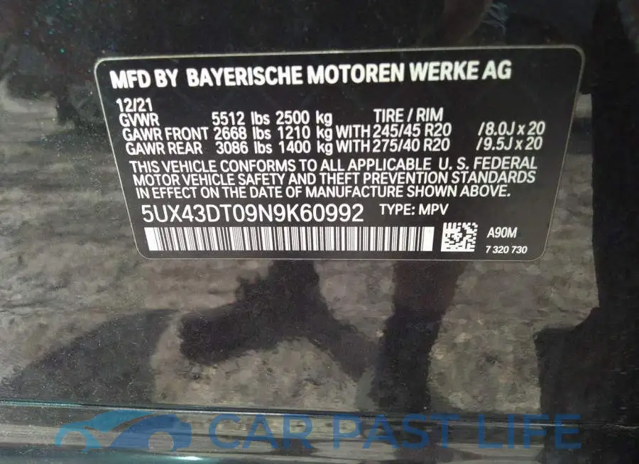 5UX43DT09N9K60992# 9