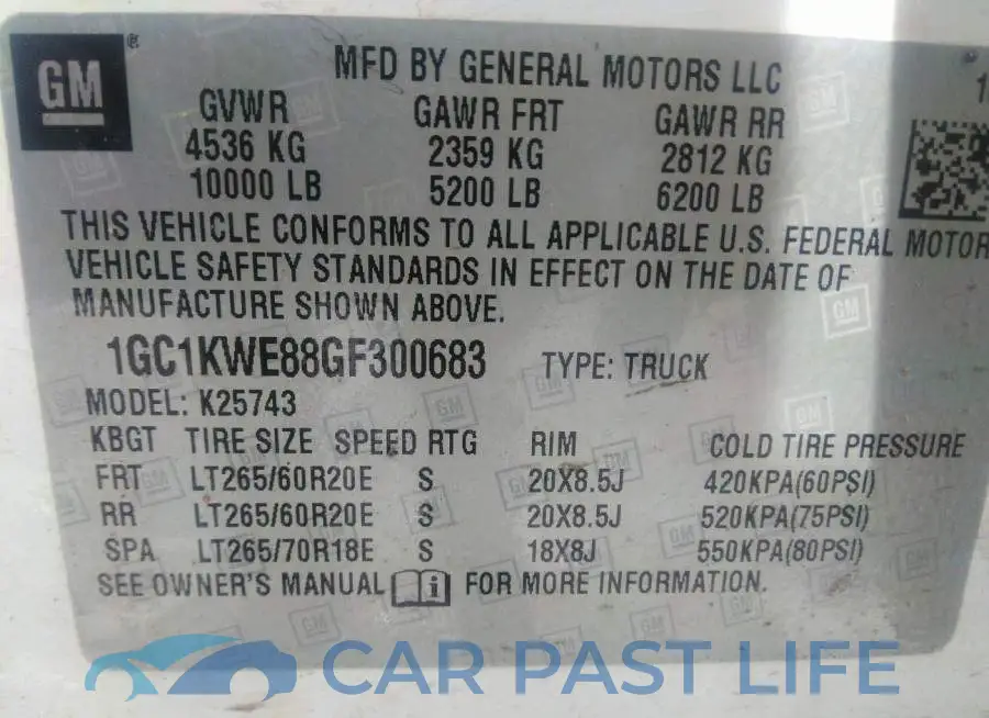 1GC1KWE88GF300683# 9