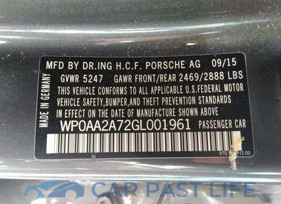 WP0AA2A72GL001961# 9