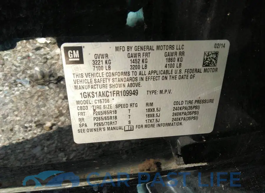 1GKS1AKC1FR109949# 9