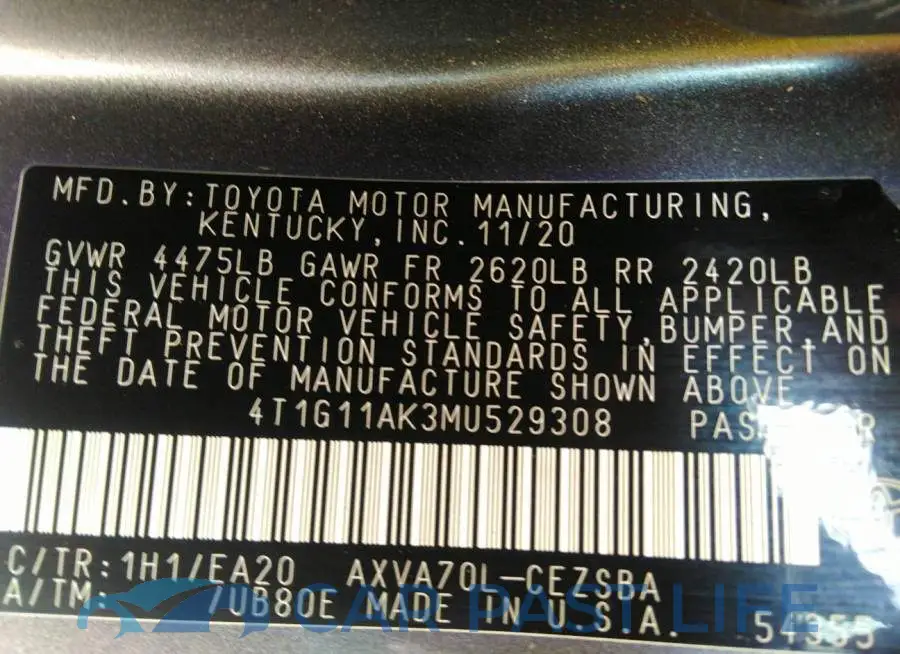 4T1G11AK3MU529308# 9