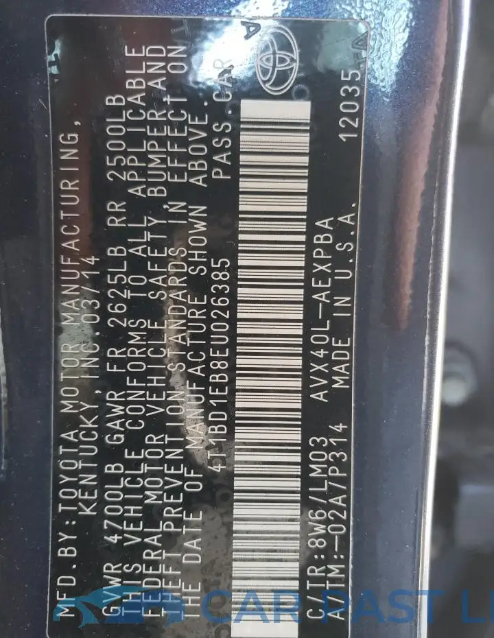 4T1BD1EB8EU026385# 13