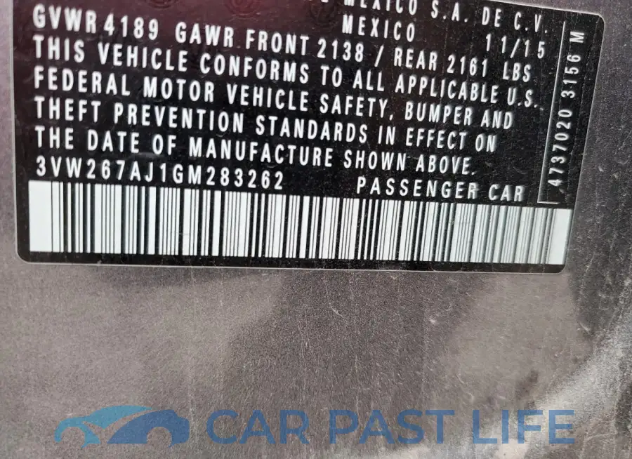 3VW267AJ1GM283262# 12