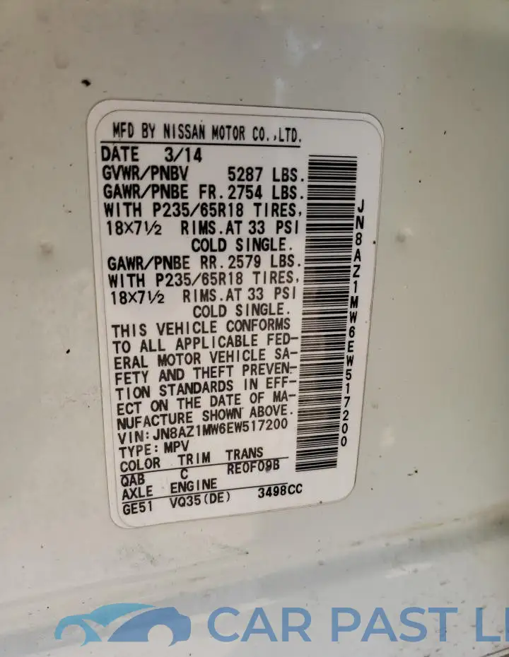JN8AZ1MW6EW517200# 13