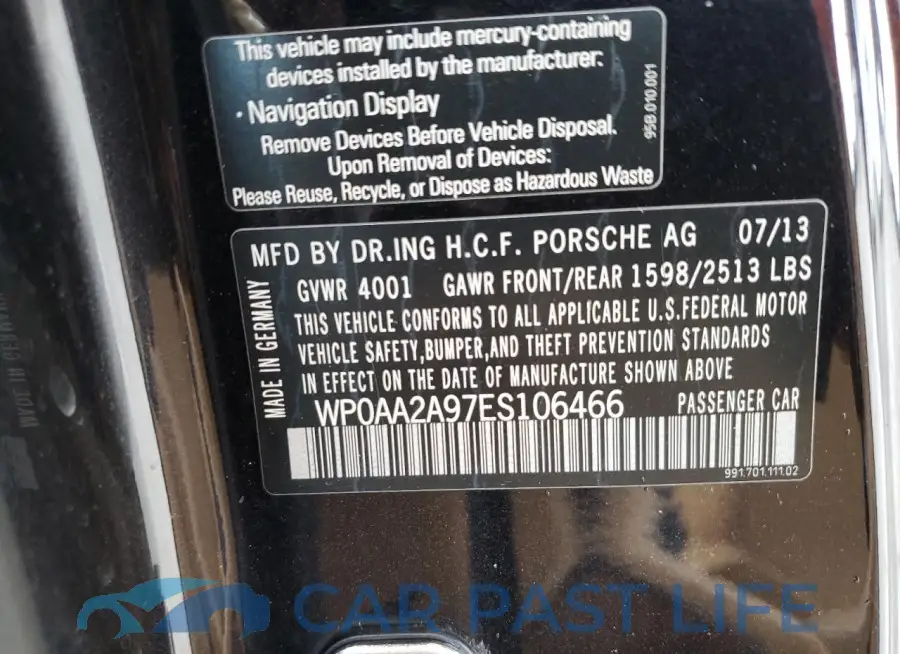 WP0AA2A97ES106466# 12
