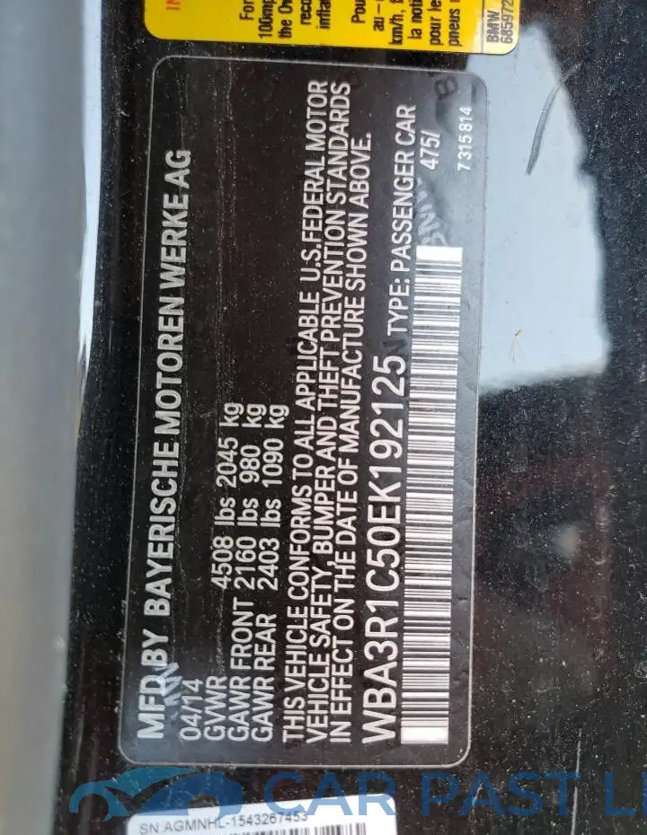 WBA3R1C50EK192125# 12