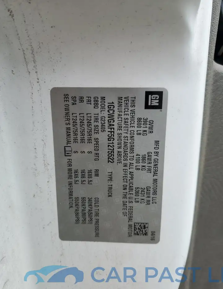 1GCWGAFF5G1275522# 12
