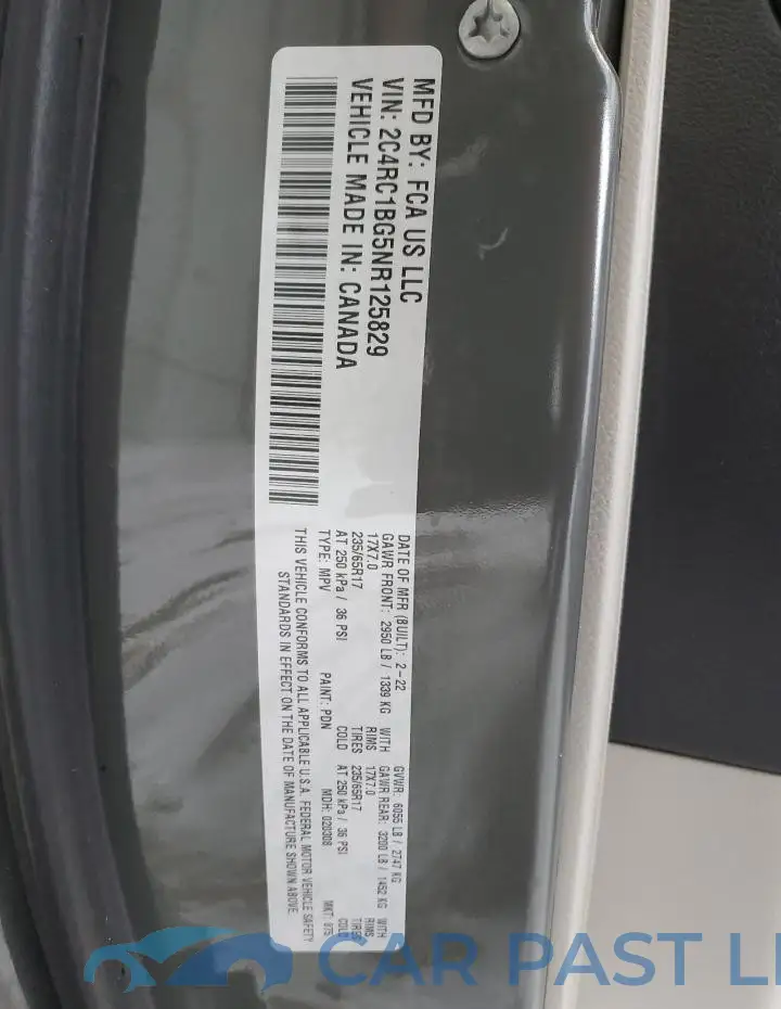 2C4RC1BG5NR125829# 12