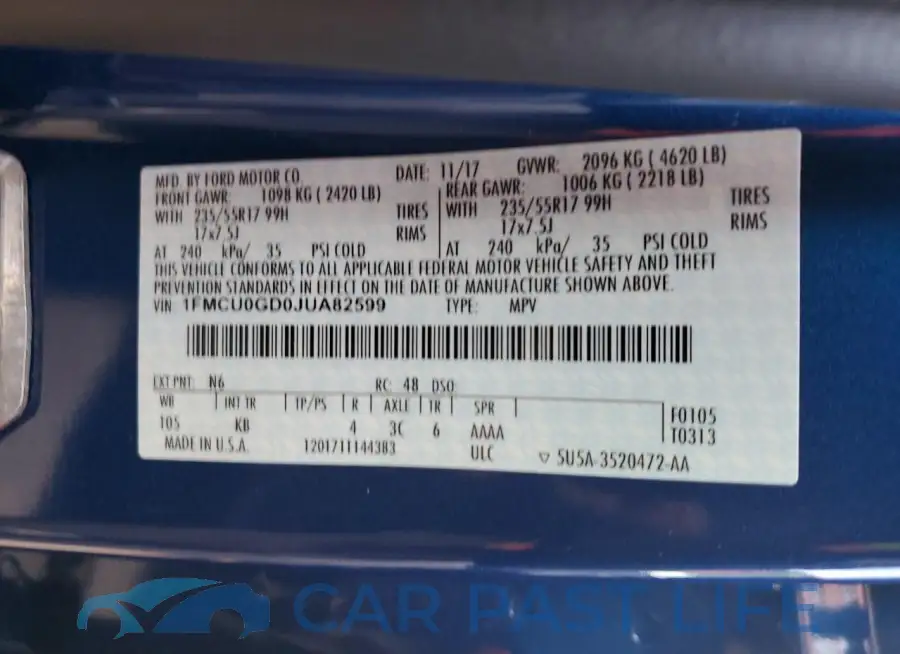 1FMCU0GD0JUA82599# 14