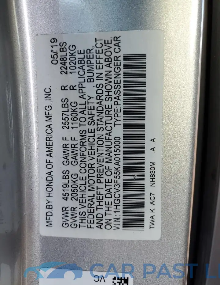 1HGCV3F55KA015000# 12