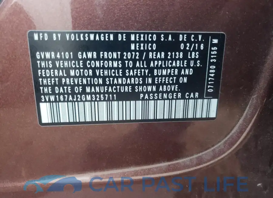 3VW167AJ2GM325711# 12