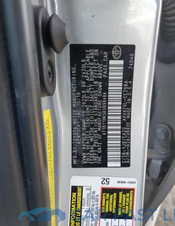 4T1B11HK5KU698484# 13
