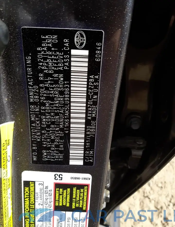 4T1K61AK5LU989631# 12