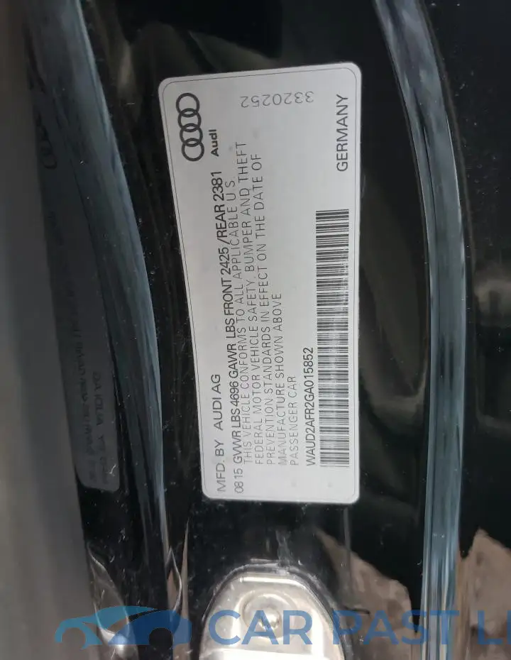 WAUD2AFR2GA015852# 12