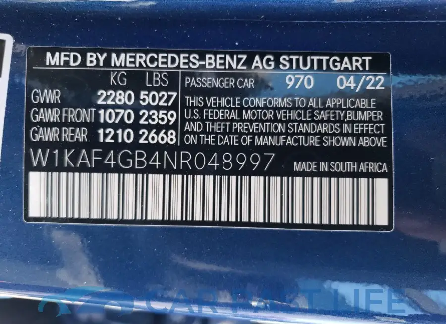 W1KAF4GB4NR048997# 12