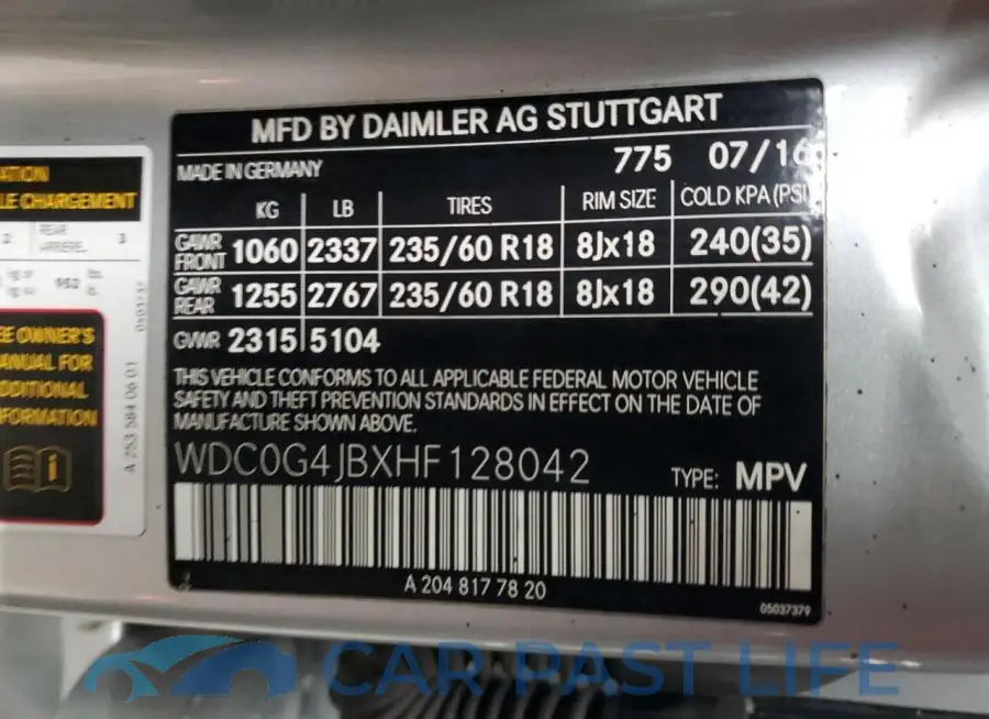 WDC0G4JBXHF128042# 12