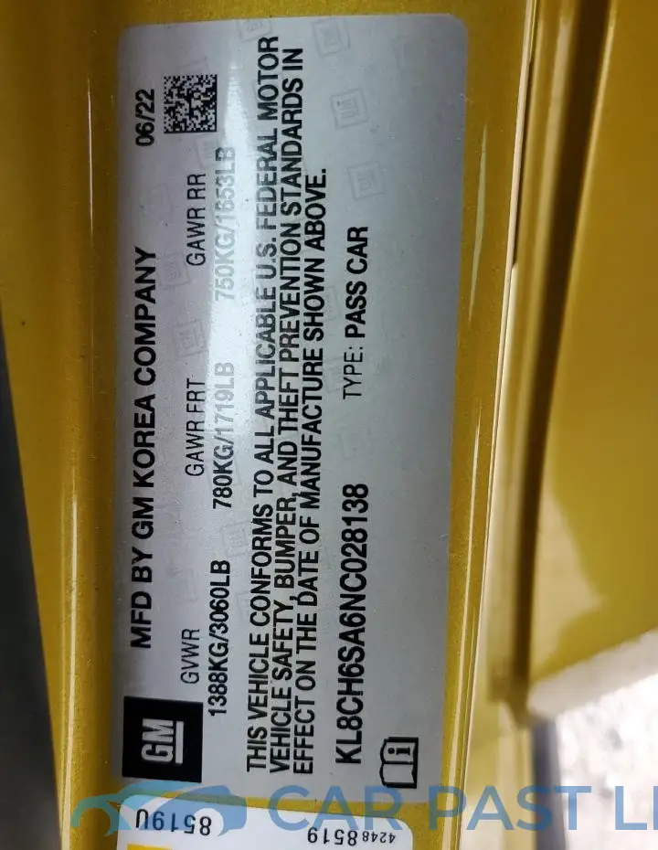 KL8CH6SA6NC028138# 13
