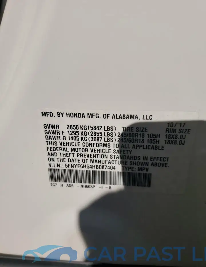 5FNYF6H54HB087404# 13