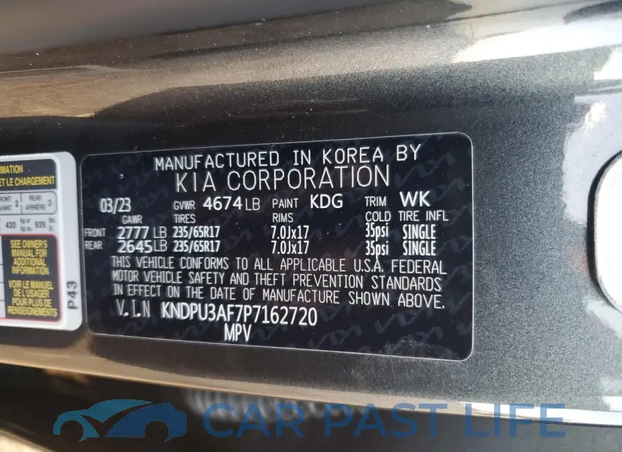 KNDPU3AF7P7162720# 14