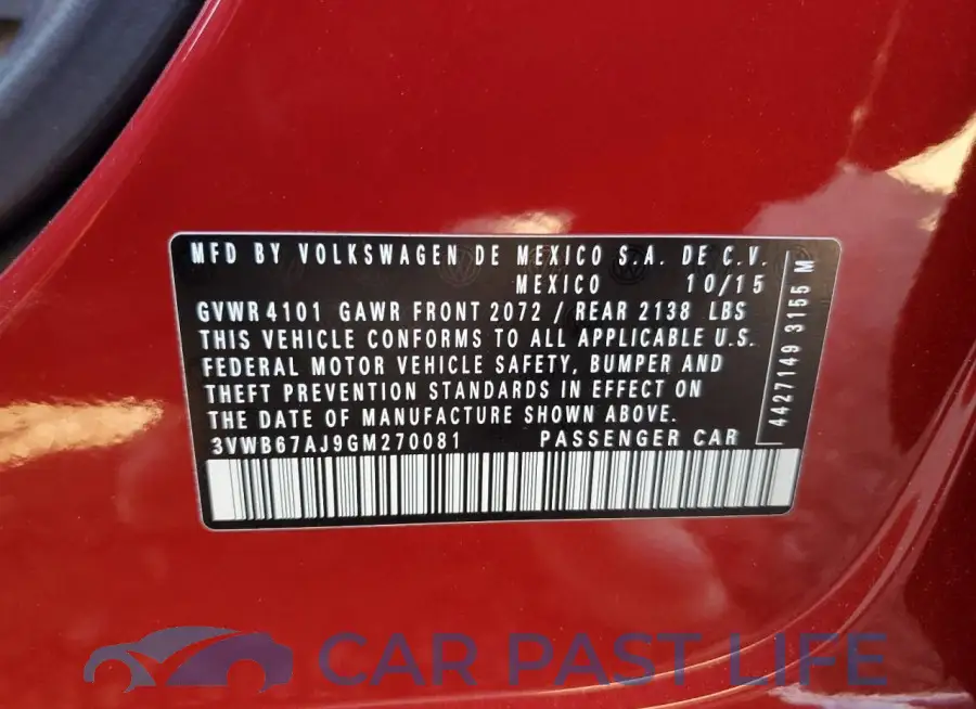 3VWB67AJ9GM270081# 12