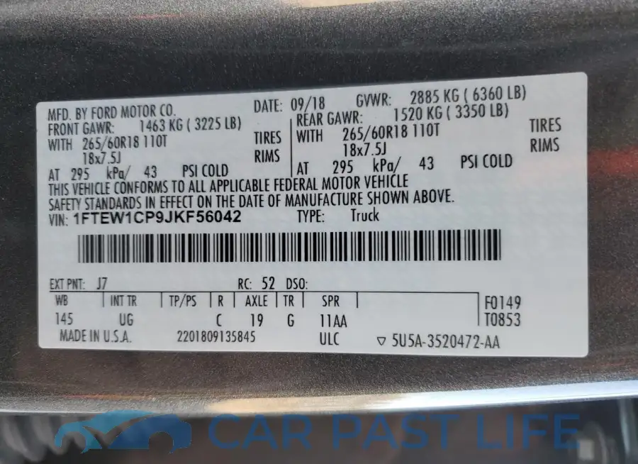 1FTEW1CP9JKF56042# 12
