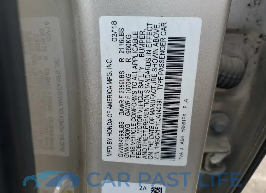 1HGCV1F11JA140091# 12