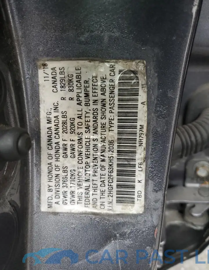 2HGFC2F63KH512036# 12