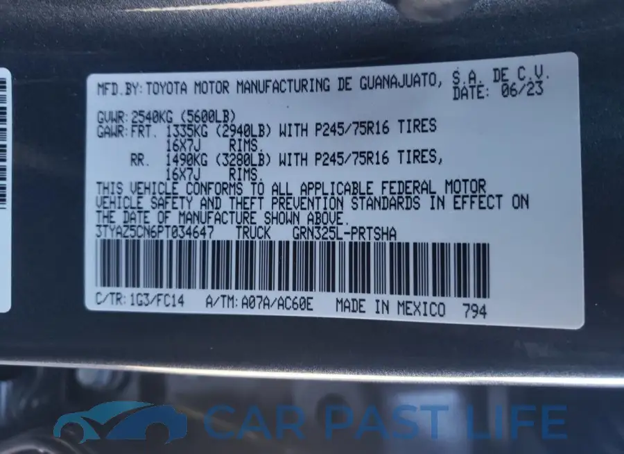 3TYAZ5CN6PT034647# 12