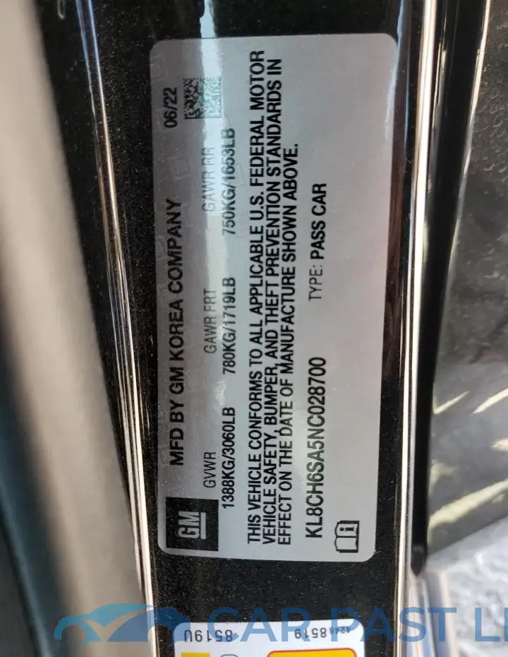 KL8CH6SA5NC028700# 12