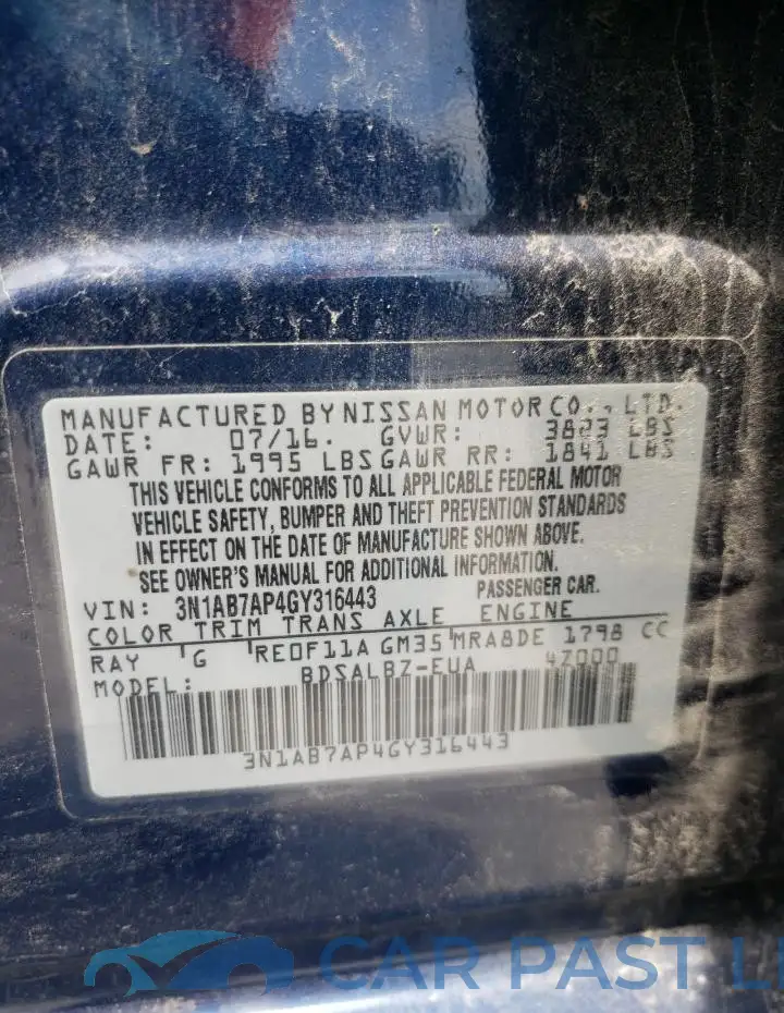 3N1AB7AP4GY316443# 12