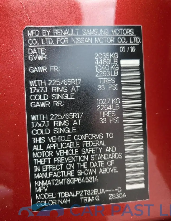 KNMAT2MT6GP645314# 13