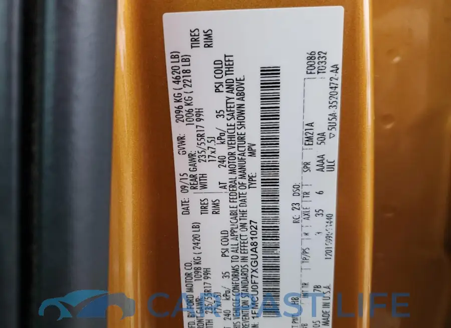 1FMCU0F7XGUA81027# 13