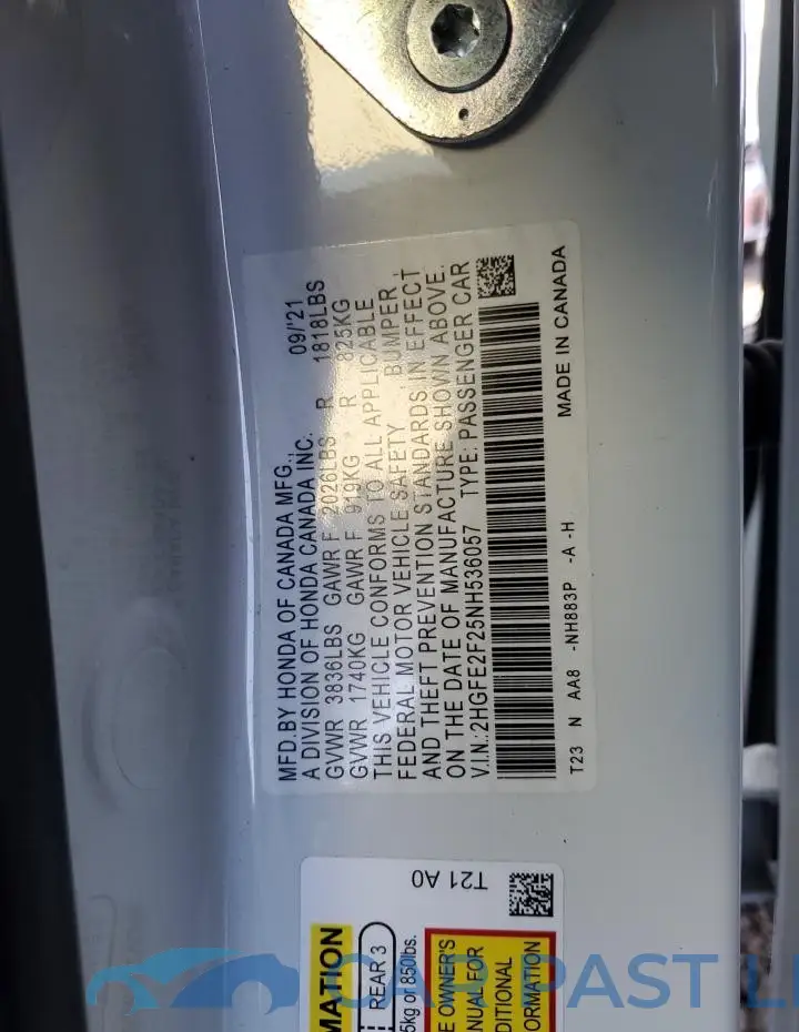 2HGFE2F25NH536057# 13