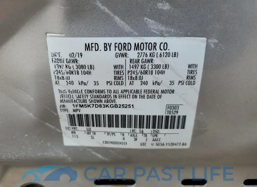 1FM5K7D83KGB25251# 12