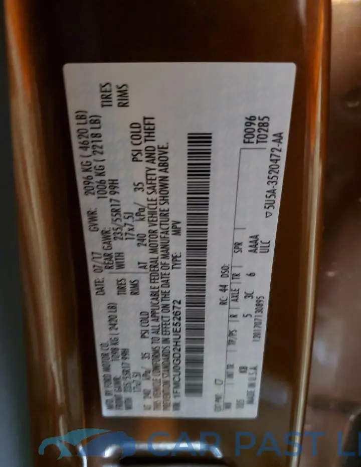 1FMCU0GD2HUE52672# 12