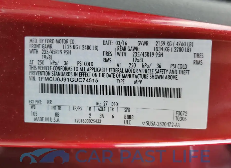 1FMCU0J91GUC74515# 12
