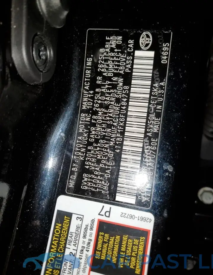4T1BF1FK6FU484758# 12