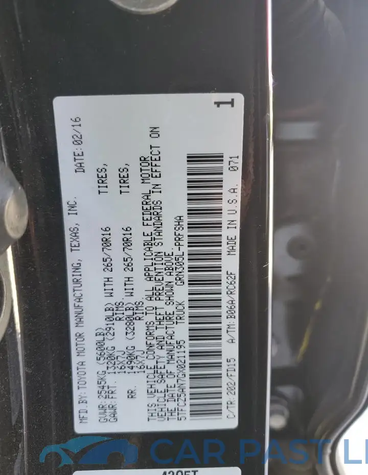 5TFCZ5AN7GX021195# 12