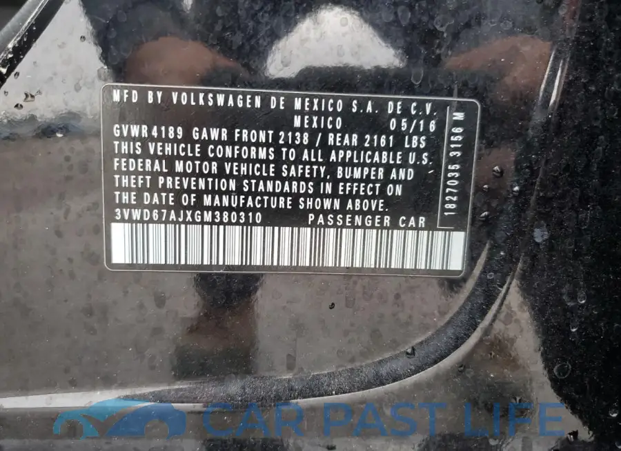 3VWD67AJXGM380310# 13