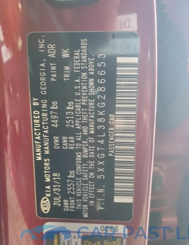 5XXGT4L38KG286653# 12